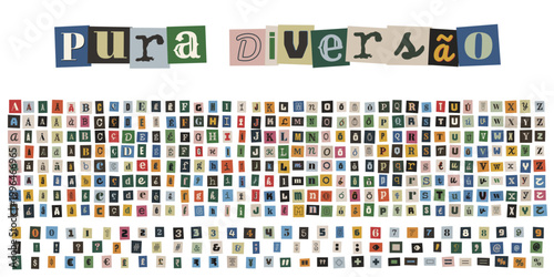 Alfabeto de recorte de revista estilo nota de resgate para design criativo e colagem