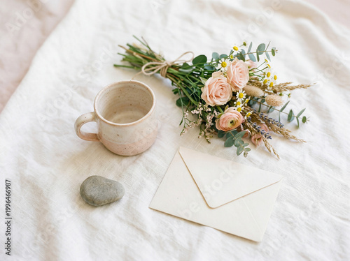 Warm editorial images for Mother's Day — diverse mothers and daughters sharing tender moments, handmade gifts, spring flowers and home rituals. Soft light, film grain.
