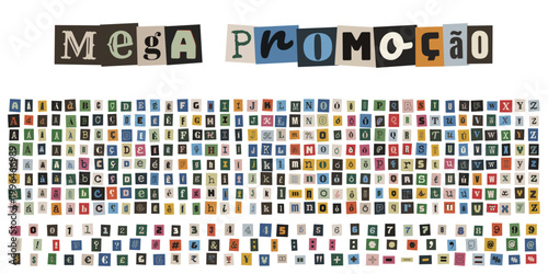 Alfabeto recortado estilo nota de resgate para marketing de guerrilha e mega promoção de varejo