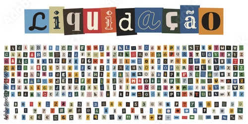 Alfabeto de recortes estilo nota de resgate para liquidação e ofertas de varejo