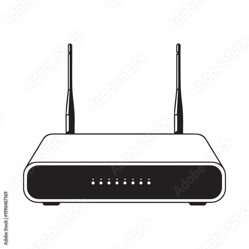 Wireless router with dual antennas on a clean white background.