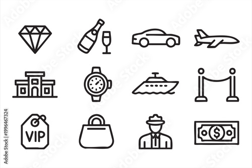 Premium Lifestyle Icons, VIP Travel, Yacht, Car and Luxury Elements