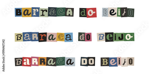 Letreiro Barraca do Beijo em Estilo Recorte de Revista para Festa Junina e Arraiá