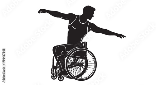 Wheelchair athlete throwing silhouette, Paralympic adaptive sports vector isolated on white background