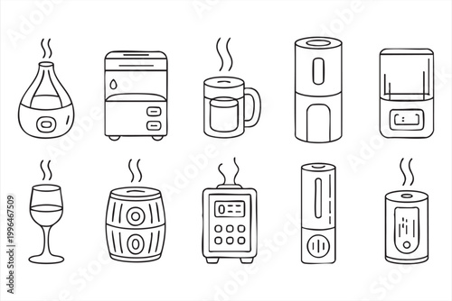 Home Technology Icons, Smart Appliances, Air Purifier and Water Dispenser