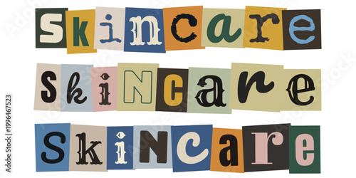 Palavra Skincare em Estilo de Recorte de Revista para Blog de Beleza Natural