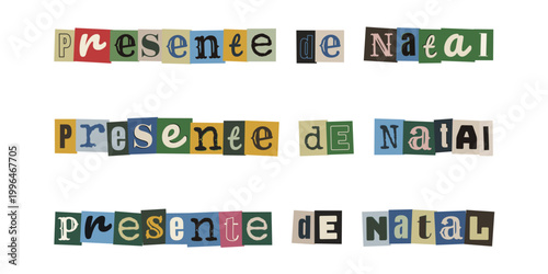 Frase presente de natal em estilo de recorte de revista anonimo para cartao criativo