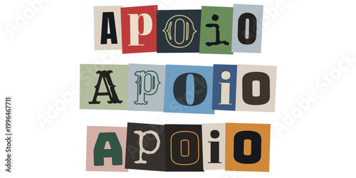 Palavra apoio em estilo de recorte de revista para suporte psicologico e inclusao