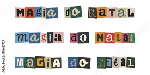 Frase Magia do Natal em estilo de recorte de revista tipo carta de resgate