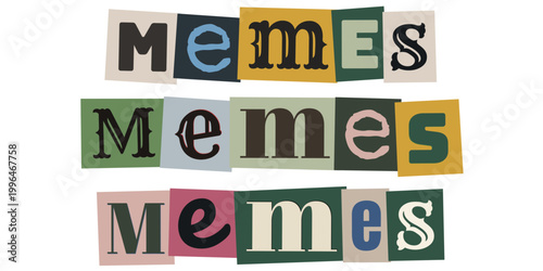 Conceito de cultura de memes para marketing digital em estilo de colagem de letras recortadas