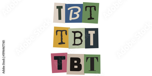 Sigla TBT em estilo de colagem de revista vintage para marketing de nostalgia em redes sociais