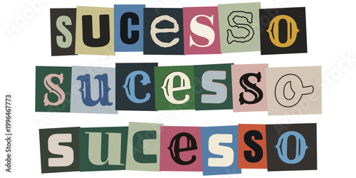 Palavra sucesso em estilo de recorte de revista para metas de marketing digital