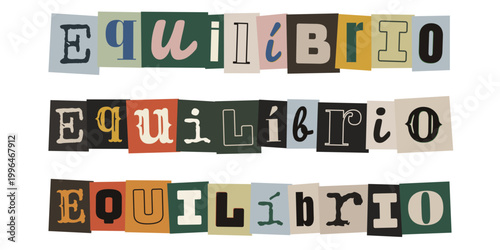 Palavra equilibrio em estilo de recorte de revista para conceito de saude mental