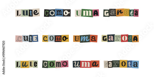 Frase lute como uma garota em estilo colagem de revista para empoderamento e ativismo feminino