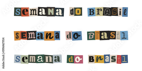 Letreiro semana do brasil estilo colagem de letras recortadas para marketing de varejo e promoções