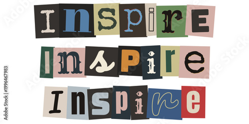 Palavra inspire em estilo de recorte de revista para colagem e quadro de visualização