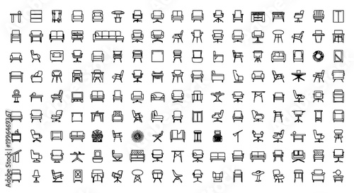 collection of diverse furniture icons for interior design and architecture plans