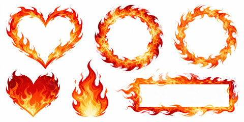 Set of Flaming Fire Shapes and Frames