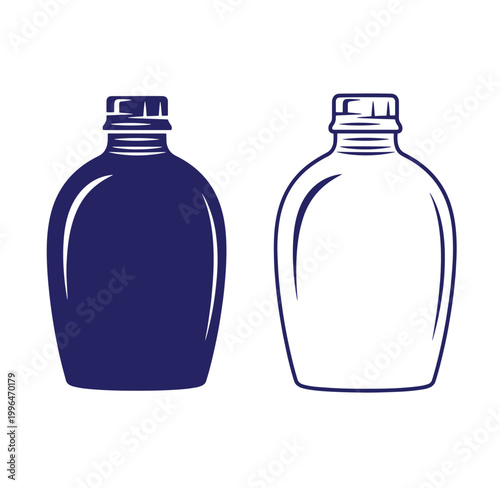 Two bottles one dark blue and one transparent with caps on white background