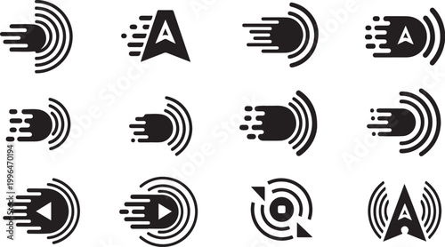 Collection of abstract motion icons and symbols set