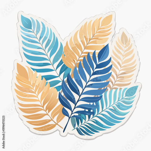 Tropical Leaves Pattern in Blue and Yellow Tones