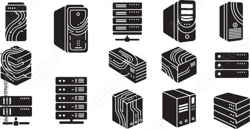 Collection of computer server and hardware illustrations