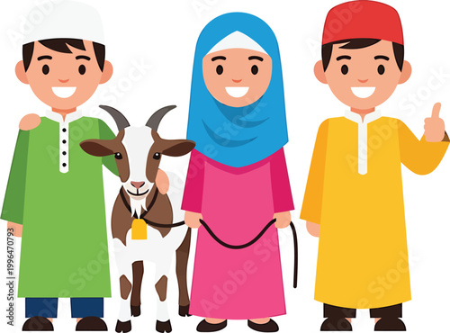 cartoon muslim family with goat