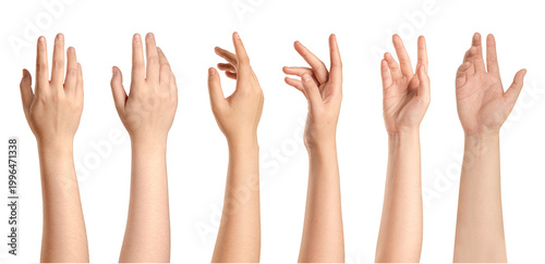 Collection of Female Hand and Arm Gestures Isolated on White background.