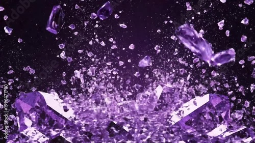 Abstract purple crystalline structures on black background digital illustration