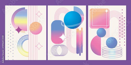 Abstract geometric shapes featuring vibrant gradients in modern graphic style on a light background, symbolizing creativity and futuristic concepts. Hand-drawn vector illustration