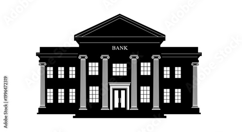 Black and white bank building illustration.