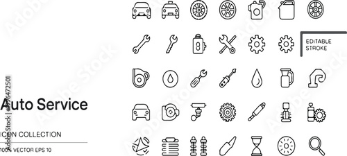 Collection of auto service icons for machine garage workshop vehicle car repair vector set editable stroke resizable EPS 10 illustration