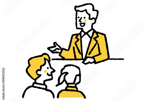 Young men and women consulting with counter staff_Color