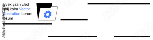 File storage, document organization, system settings, app configuration, workflow management, data access. Folder graphic with a gear symbol. Configuration and file storage concept