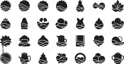 Black and white icons of food and drink