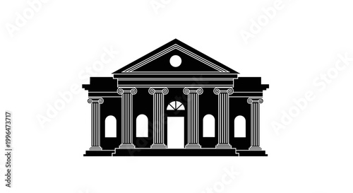 Building with columns and triangular roof.