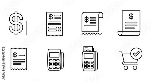 Collection of financial transaction icons.