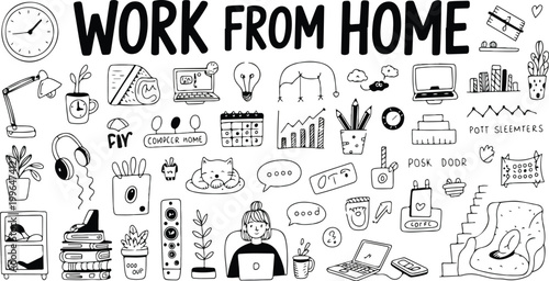 Remote work freelance workspace with modern technology tools, digital office setup and productivity concept, flat vector illustration