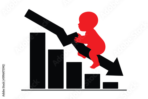 minimalist business illustration showing decline with red figure