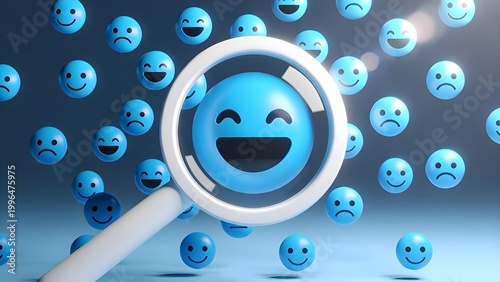 Positive thinking feedback, World mental health day, Magnifying glass focus Satisfied feedback icon, Excellent review result, Customer giving rating for experience or quality product, Opinion survey