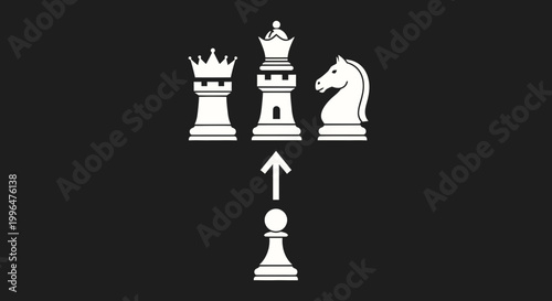 Chess Pawn Promotes to Queen, Rook, or Knight on Dark Background