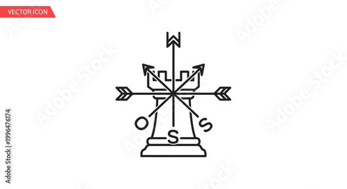 Chess Rook Compass Vector Icon - Strategy Direction Concept