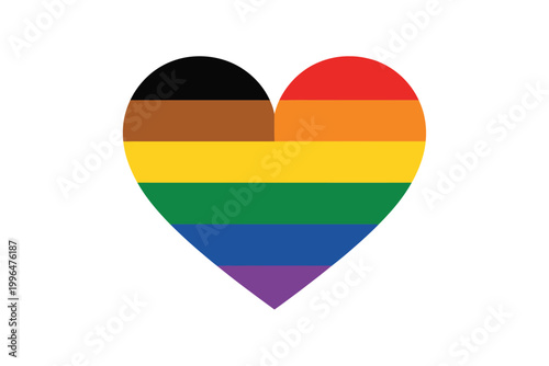 Canvastavla heart shape with rainbow and brown stripes on white background