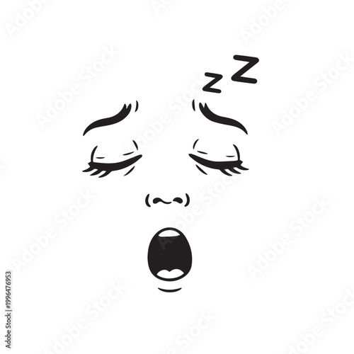 Sleepy Open-Mouthed Face Illustration with Yawning Expression.