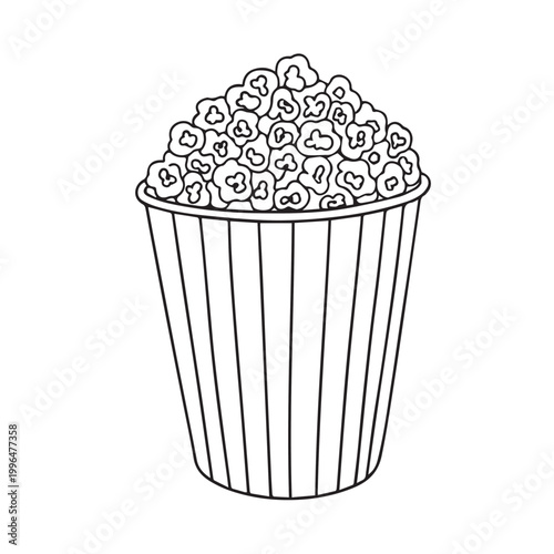 Delicious freshly popped popcorn served in a striped bucket.