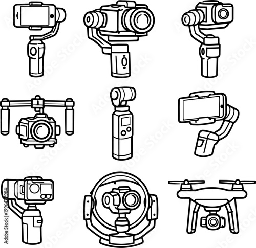 Collection of various camera stabilizers and gimbals for photography and videography