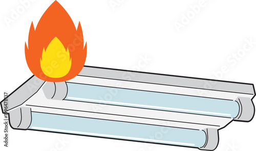 蛍光灯が発火するイラスト