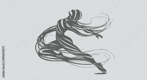 Woman Running Fast with Flowing Hair.