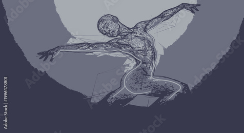 Person in dynamic pose with arms outstretched.