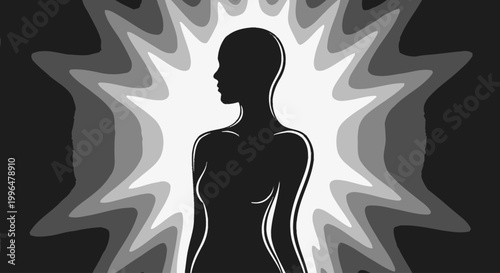 Silhouette of a female figure standing.